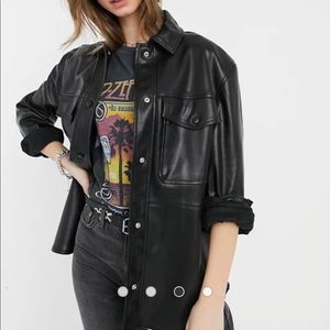 faux leather black overshirt